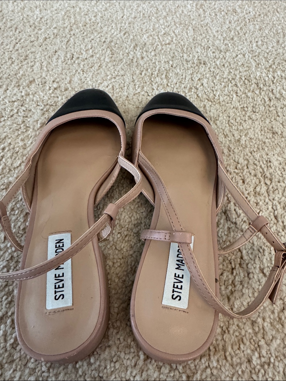 Steve Madden Nude and Black Leather Slingback Flats - Picture 4 of 6